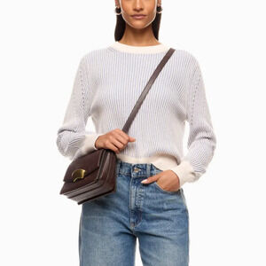 Splendid Cream Blue Striped Crewneck Sweater SMALL Oversized Soft Cotton $168